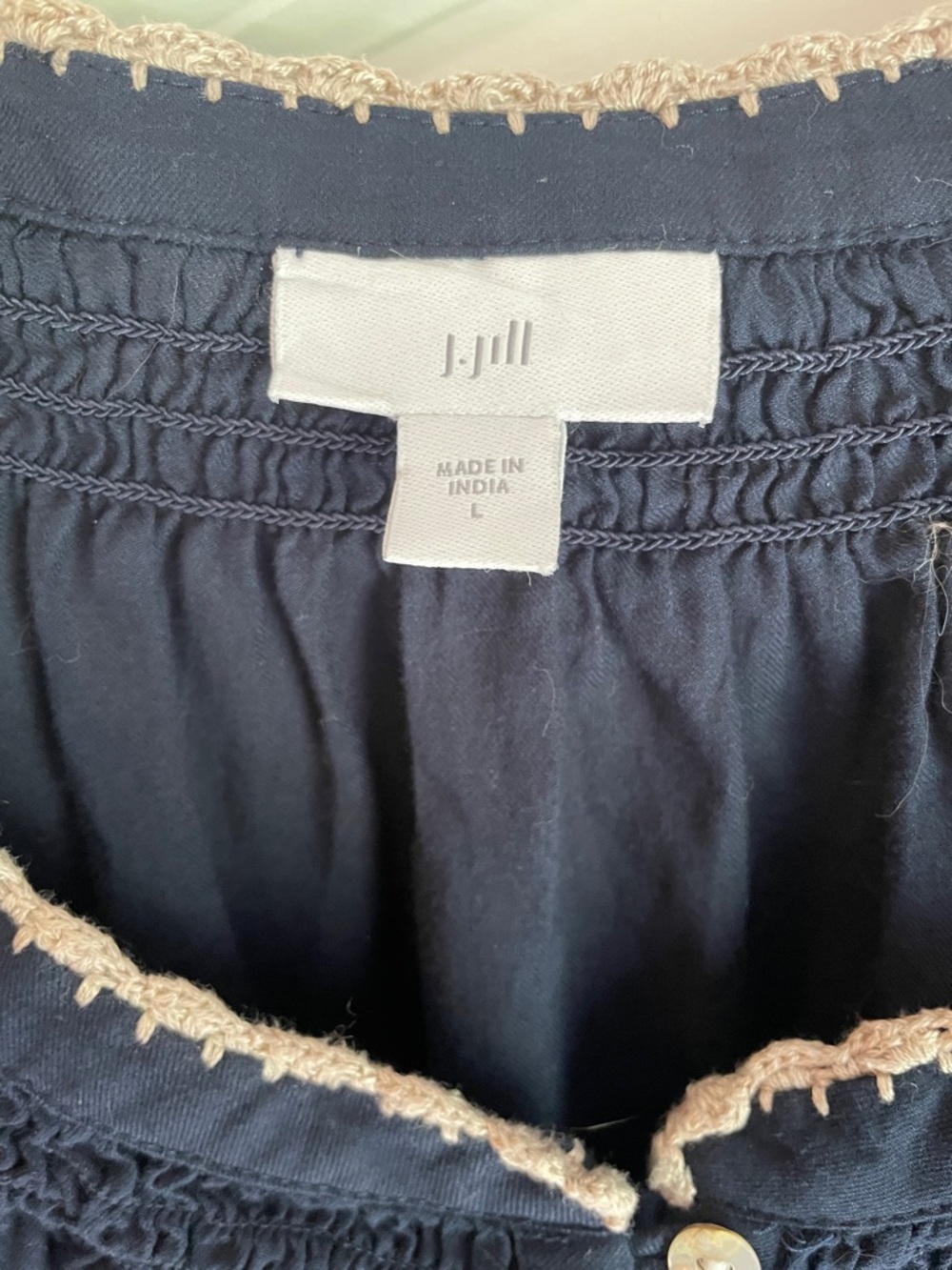 J. Jill Navy Peasant Tunic with Embroidered Bell Sleeves Size Large - Picture 2 of 5